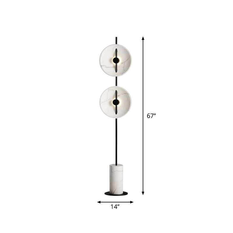 Designer Rotating Disc Floor Light Marble 2 Bulbs Sitting Room Stand Up Lamp in Black and White