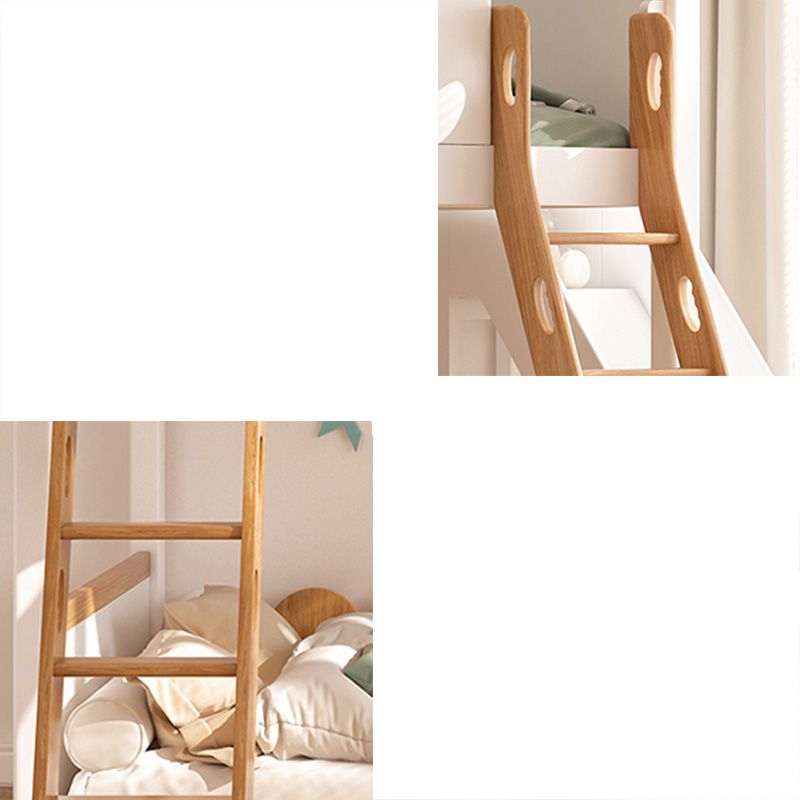 Contemporary White Bunk Bed in Solid Wood with Built-In Ladder