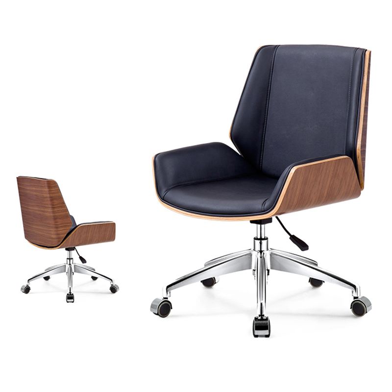 Modern Middle Back Chair Ergonomic Adjustable Seat Height Leather Chair