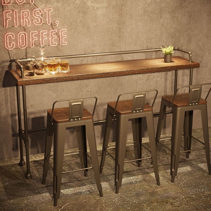 Pine Wood Top Bar Table Rectangular Industrial Bar Table with Trestle Base