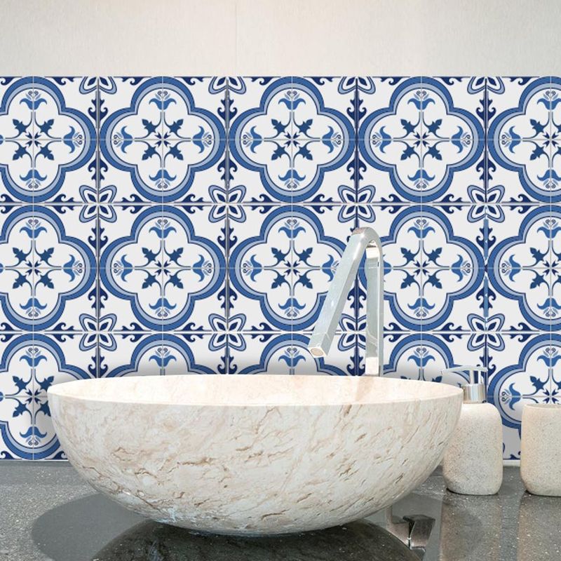 Boho Quatrefoil Turkish Tile Wallpapers 50 Pieces Blue Peel and Paste Wall Art for Kitchen