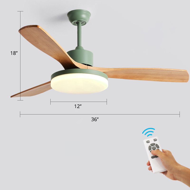 Éclair de ventilateur de pendentif à LED en forme de disque acrylique LAMPE DE MONT SEMI-FUX NORDIQUE avec 3 lames en bois