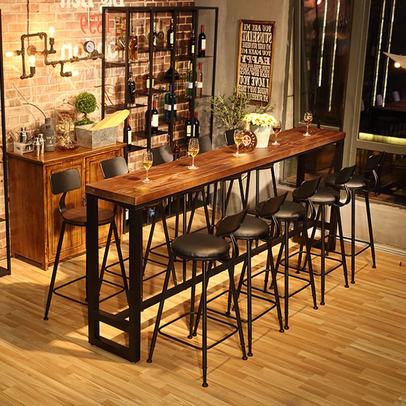 Wood Bar Dining Table Industrial Bar Dining Table with Black Trestle Base