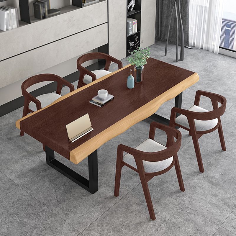 Modern Style Office Desk Solid Wood Writing Desk with Metal Base