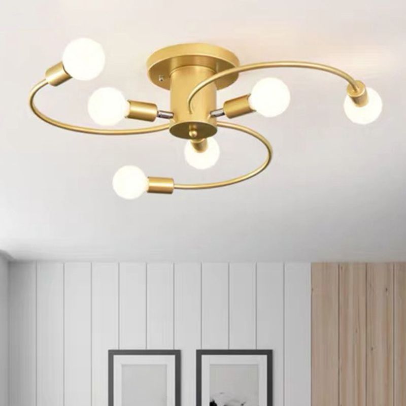 Spherical Semi Flush Light Fixtures Ultra-Contemporary 6 Lights White Glass Ceiling Mount Chandelier for Bedroom