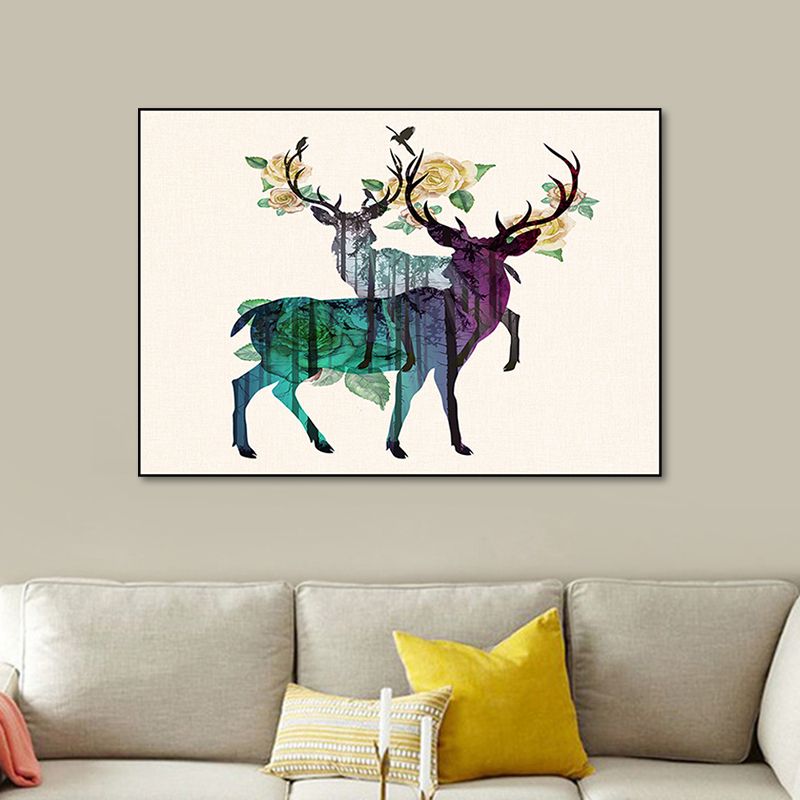 Purple Deers Canvas Print Animal Country Textured Surface Wall Art Above Bed