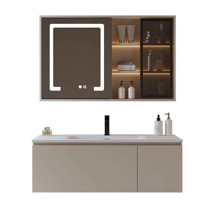 Glam Wood Frame Vanity White Single Sink Rectangular Wall-Mounted Vanity with Mirror