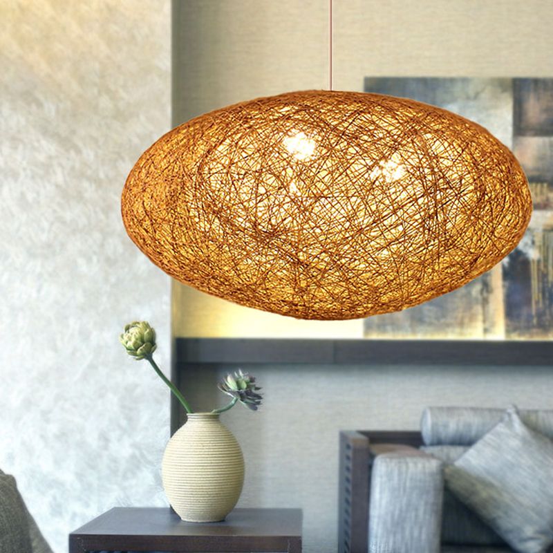 Handcrafted Pendant Chandelier Japanese Bamboo 3 Heads Suspended Lighting Fixture in Flaxen