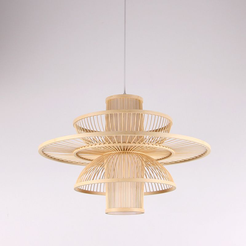 Lotus-Like Bamboo Suspension Lighting Minimalist 1 Head Wood Pendant Ceiling Light for Tea Room