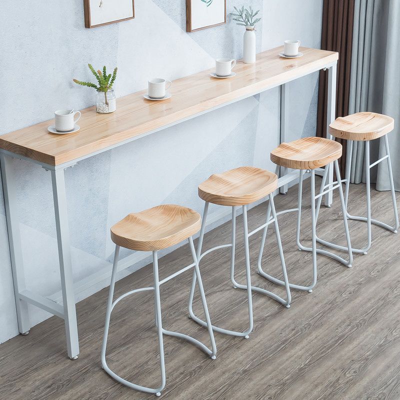 White Metal Frame Industrial Bistro Table Natural Pine Wood Top Bar Table