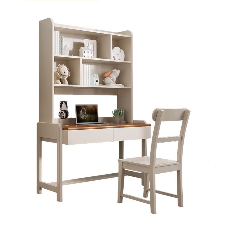 Modenr White Writing Desk with 2 Storage Drawers and Shelves