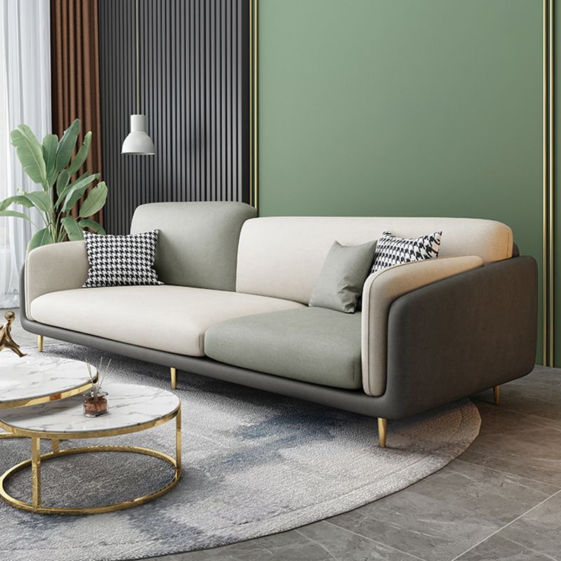 Living Room Faux Leather Sofa Modern Green and White Couch with Brass Legs