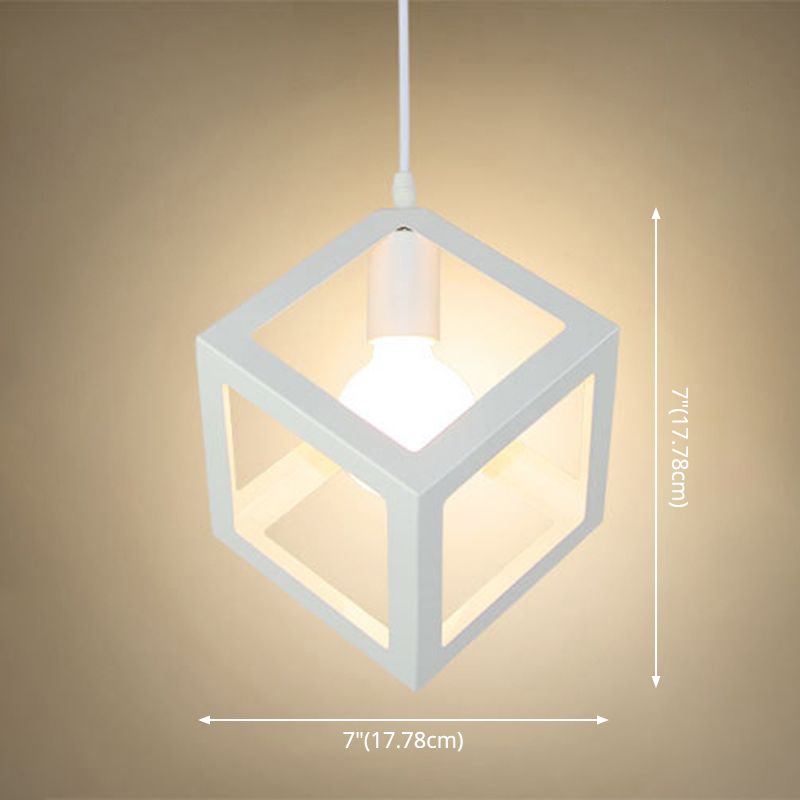 1 Light Square Cage Hanging Light Fixtures Creative Industrial Style Metallic Ceiling Light for Bar