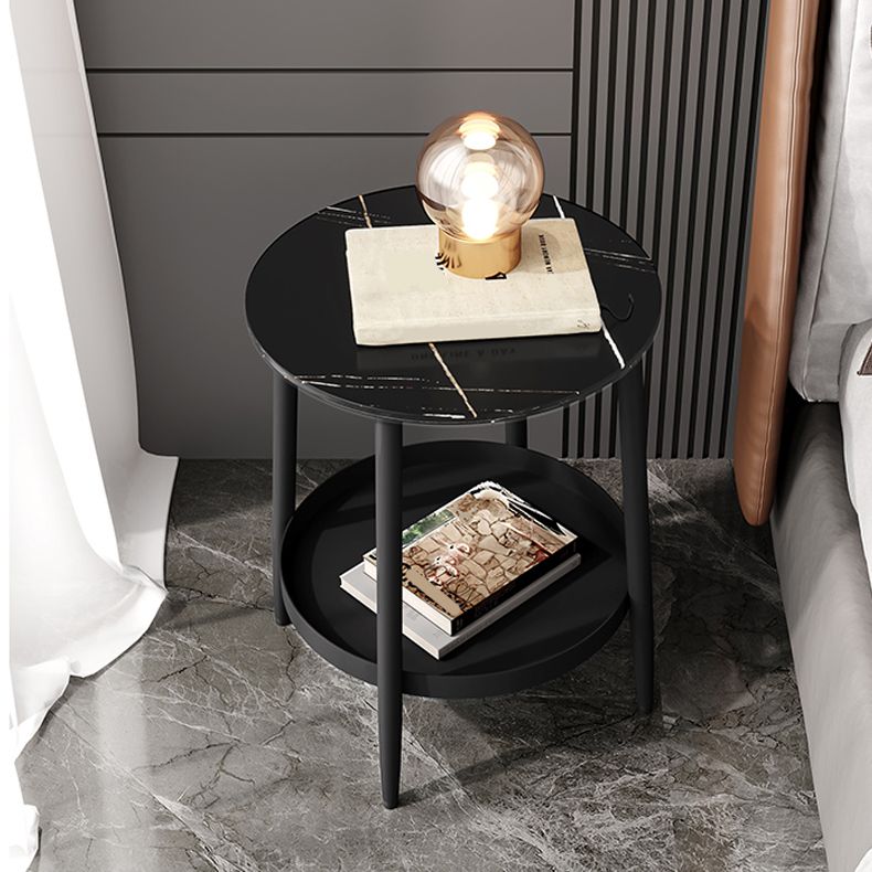 19.7" H Bedside Cabinet Stone and Metal Nightstand with Shelf