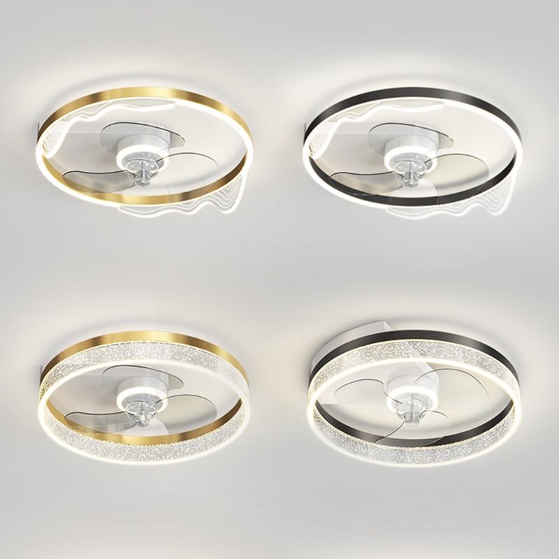 Acrylic Ring Shaped Semi Flush Ceiling Light Stylish Minimalist LED Fan Light Fixture for Bedroom