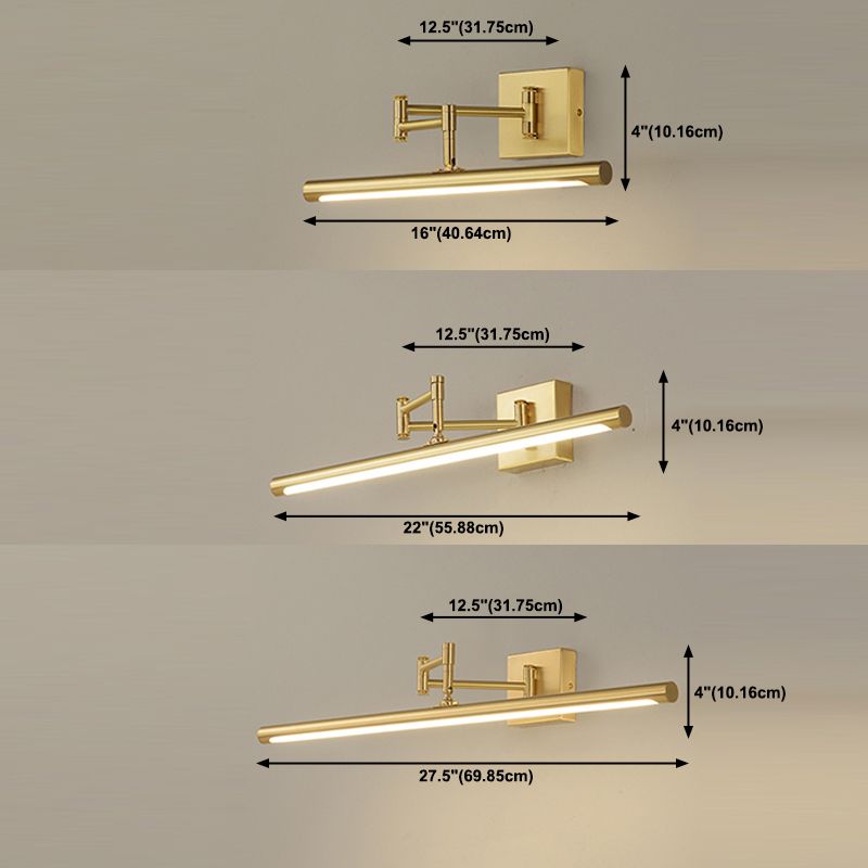 Modern Gold Vanity Light Strip Brass Swing Arm Mirror Light for Bathroom