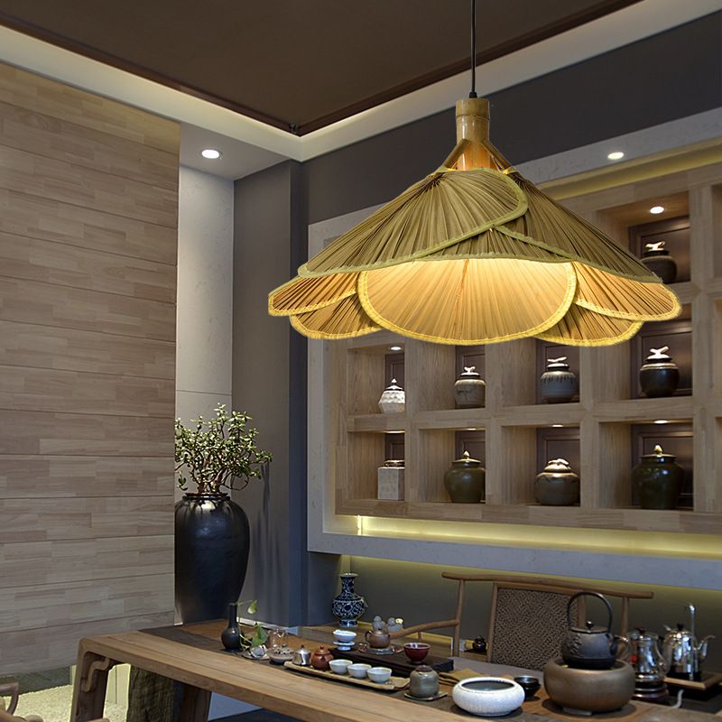 Fan Cattail Fan Bamboo Light Cince in stile cinese Sospensione in legno a 1 luce per foyer