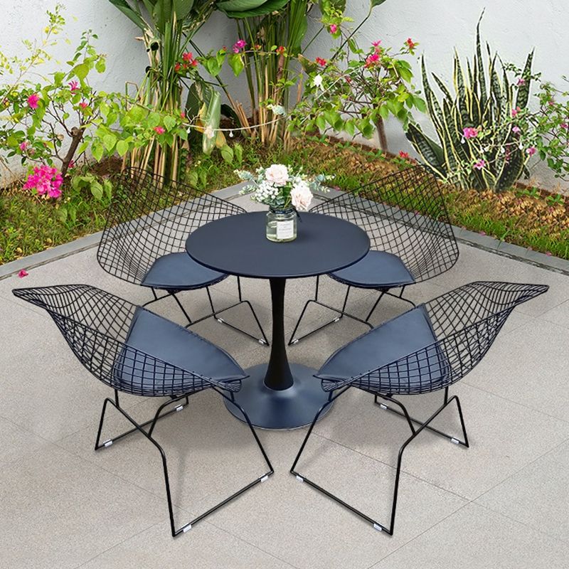 Metal Patio Dining Chair Modern Armless Dining Side Chair in Black/White