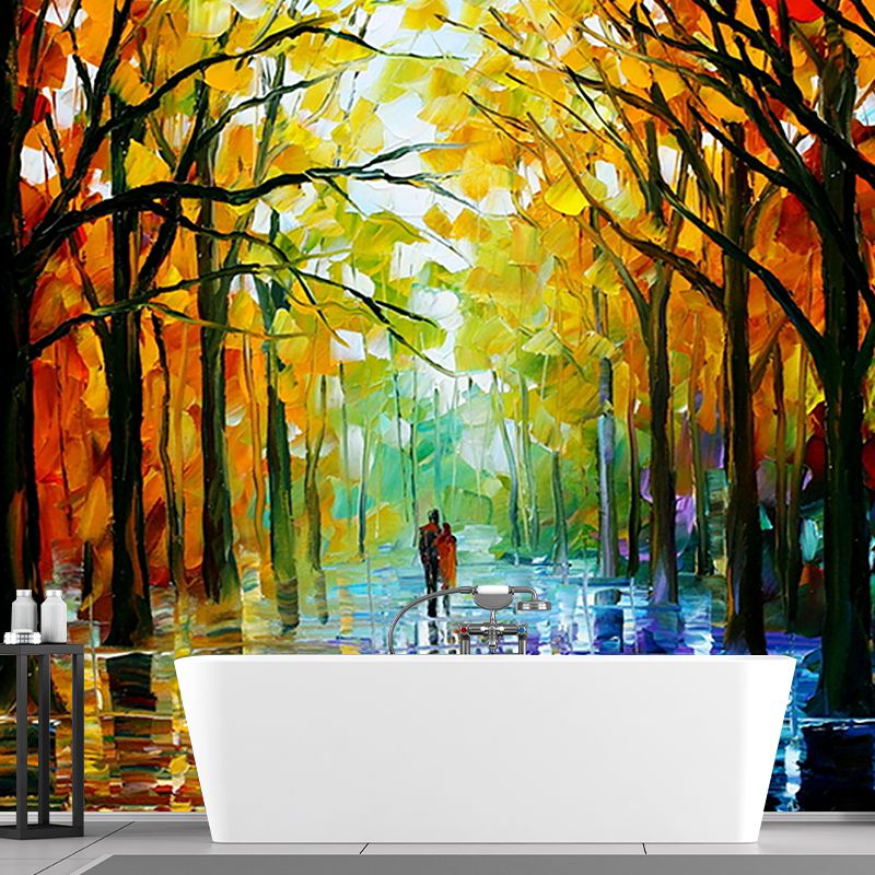 Waterproof Wallpaper Mural Classic Non-Woven Wall Decor with Leonid Afremov Walk in Fall Forest Pattern