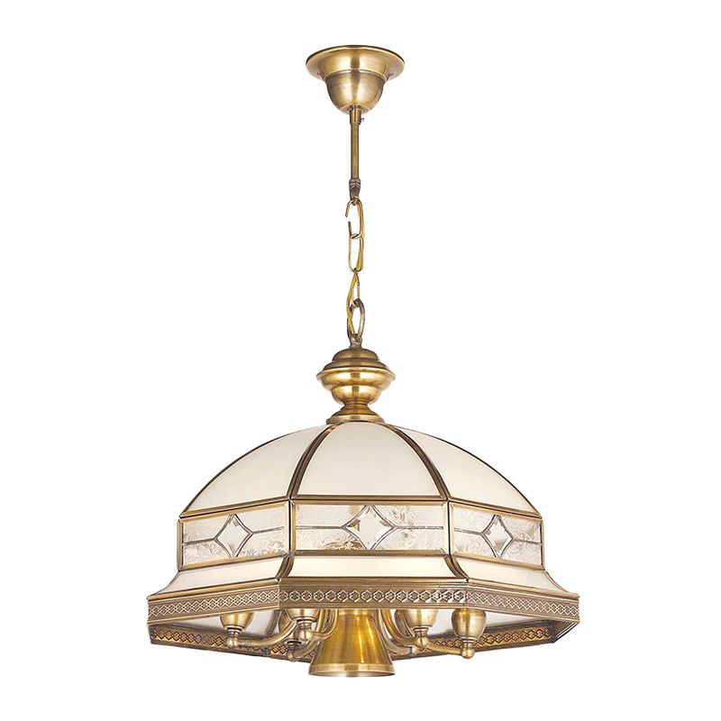 7 bollen zandstraalde glas kroonluchter koloniale gouden koepel woonkamer hanger verlichtingsarmatuur