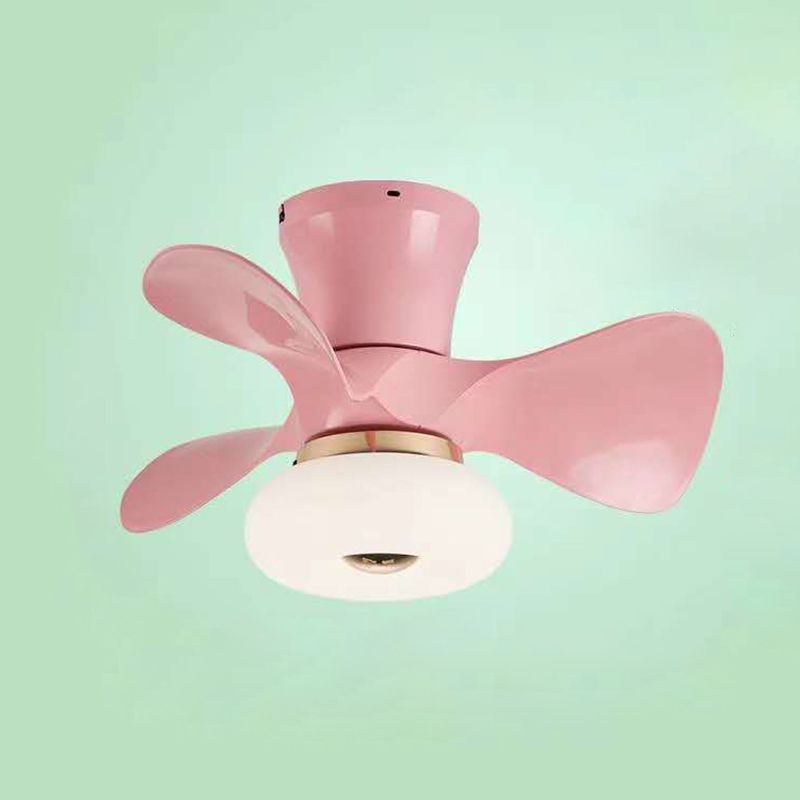 Geometric Ceiling Fan Light Macaron Metal Dining Room LED Semi Flush Mount Light