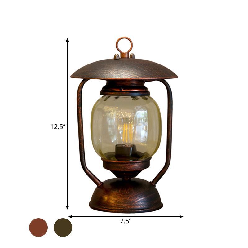 1 Light Kerosene Table Lighting Factory Brass/Copper Finish Tan Glass Desk Lamp for Study Room