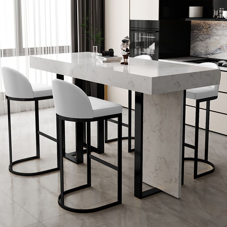 Glam Iron Bar Dining Table with White Stone Top Rectangle Indoor Bistro Table