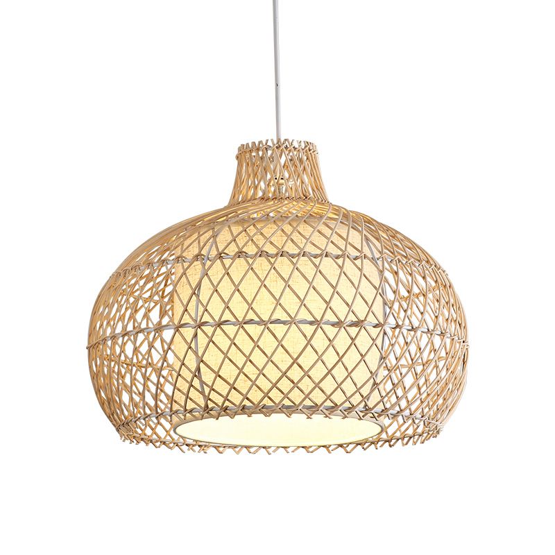 Cage Shade Dining Room Pendulum Light Bamboo Single Asian Style Ceiling Pendant Lamp