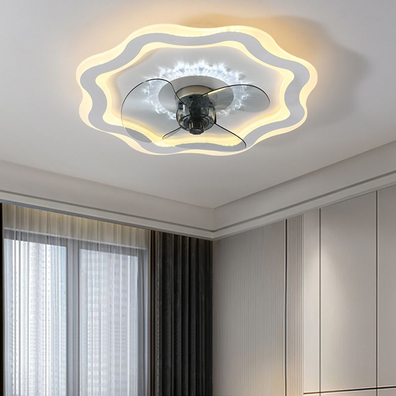 LED Ceiling Fan Contemporary Metal and Plastic Fan Mounted Fixture in White