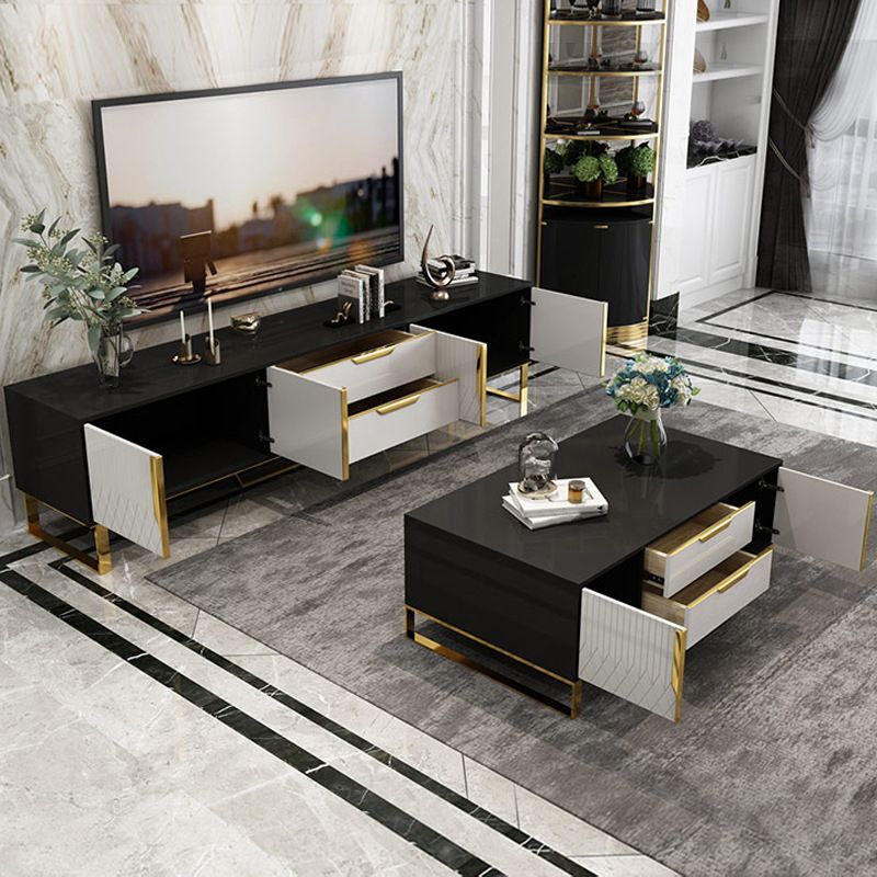 12" W Glam TV Media Stand Enclosed Storage Glass TV Media Console with Drawers