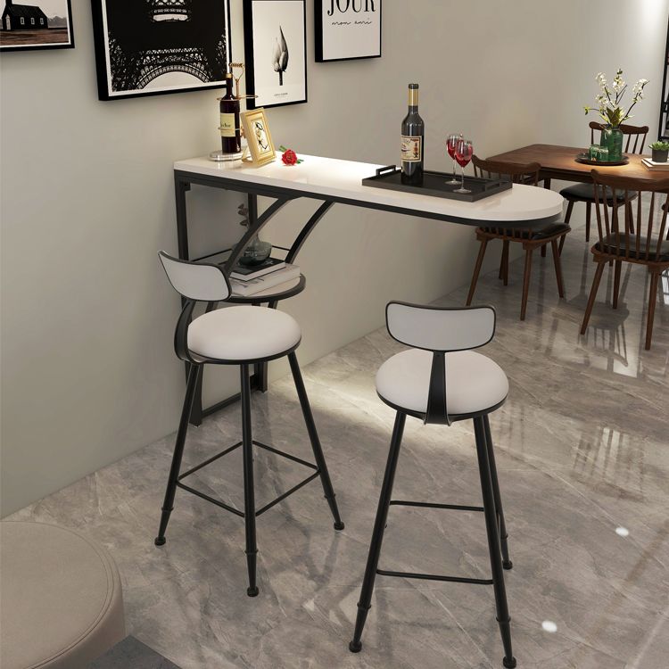 Modern White Wood Bar Table with Specialty Table Top Black Pedestal Table - 42" H