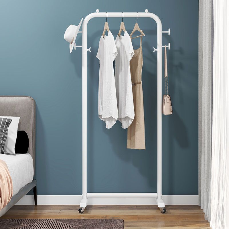 Modern Hall Stand Metal Hanging Rail and 4 Hooks Entry Hall Tree with Castors