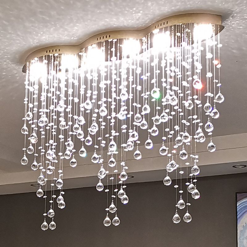 Lámparas de techo de cristal de gotas de lluvia lámparas modernas de Sala de estar LED incrustadas en oro