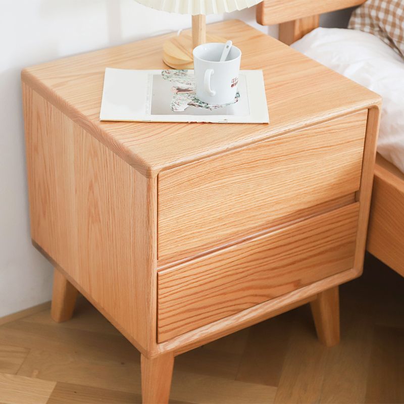 2-Drawer Standard Nightstand in Natural Solid Wood Kids Bedside Table