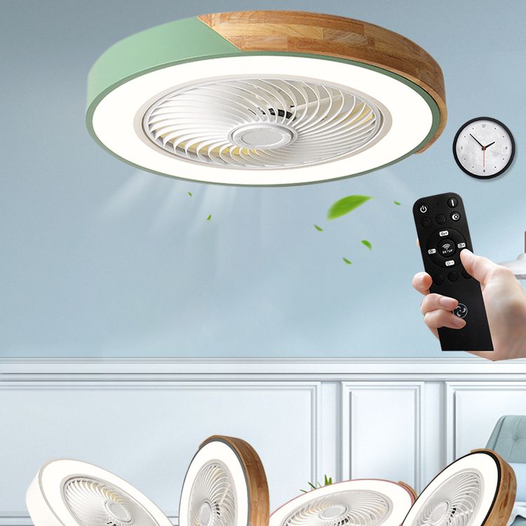 Modern Nordic LED Macaron Flush Mount Wrought Iron Circular Ceiling Fans with Acrylic Shade