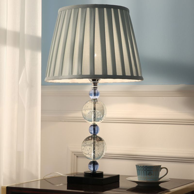 Modern Faceted Polyhedrons/Balls Table Light 1 Bulb Clear Crystal Nightstand Lamp with Pleated Lampshade