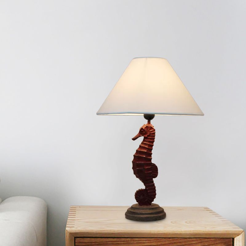 Seahorse Base Bedchamber Nightstand Lamp Resin Single Bulb Children Shaded Table Light in Dark Blue/Sky Blue/Red