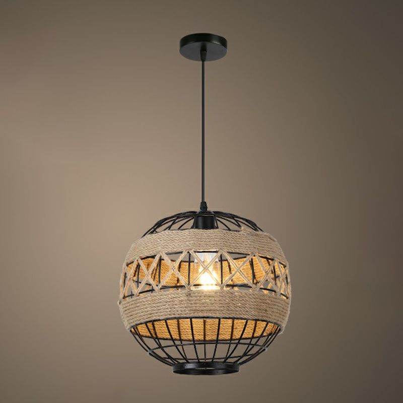 Style rustique enveloppé de lumière suspendue 1 bulbe de chanvre corde suspendue luminaire en marron