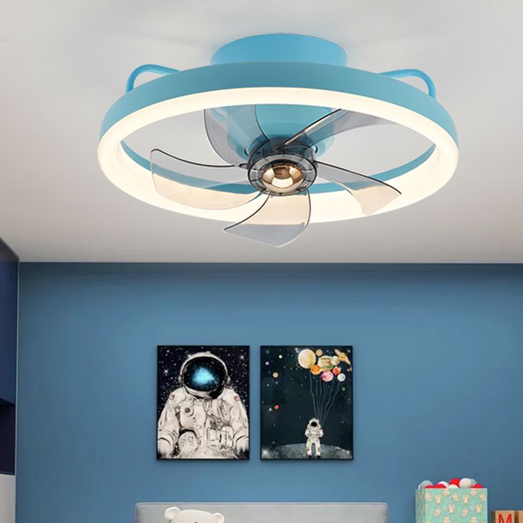 Nordic Style Metal Ceiling Fan Lamp Round Shape Colorful Ceiling Fan Light for Bedroom