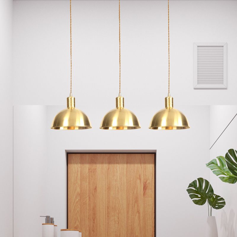 3/5/7-Light Tandem Multi Hanging Light Fixture Industrial Restaurant Pendant Lamp with Dome Metal Shade in Gold