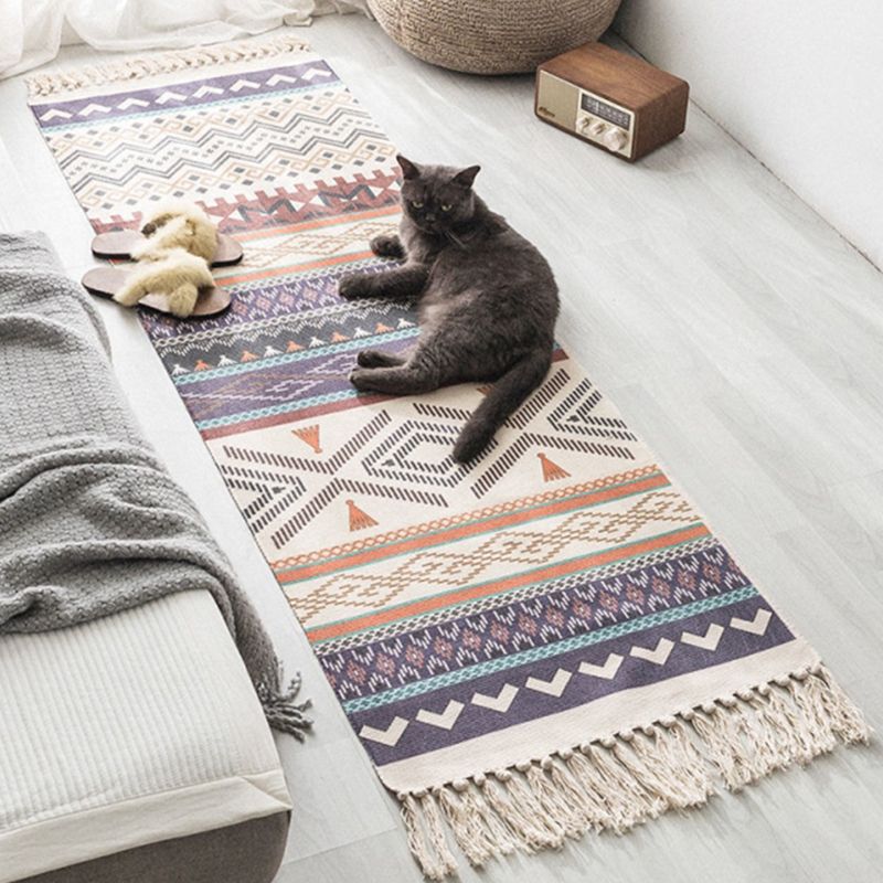 Multicolor Casual Indoor Rug Cotton Southwestern Print Rug Fringe Indoor Rug for Living Room