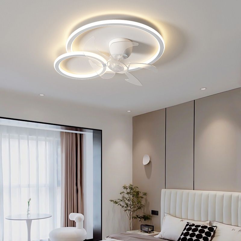 Contemporary LED Ceiling Fan Light Geometric Rotatable Fan Light Ceiling in White