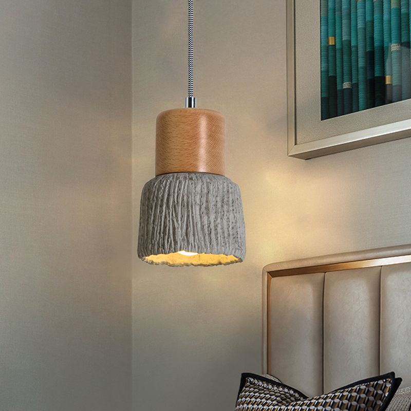 5 "/5.5" largo 1 tazza di lampadina forma mini lampada a soffitto di grigio e legno vintage grigio e legno