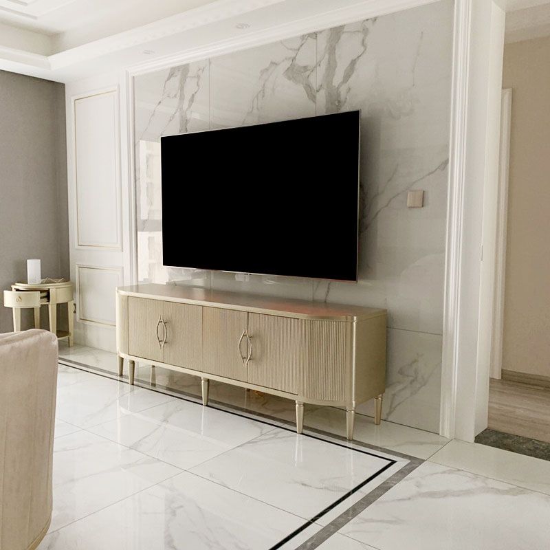 Glam Wood TV Media Stand with Doors, Enclosed Storage TV Stand Console