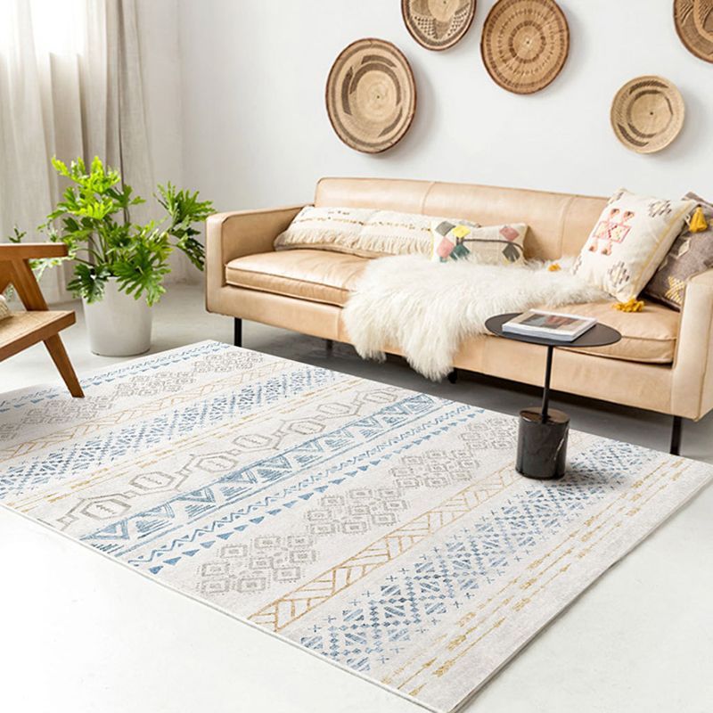 Multicolor Boho Indoor Rug Polyester Tribal Symbols Rug Stain Resistant Indoor Rug for Living Room