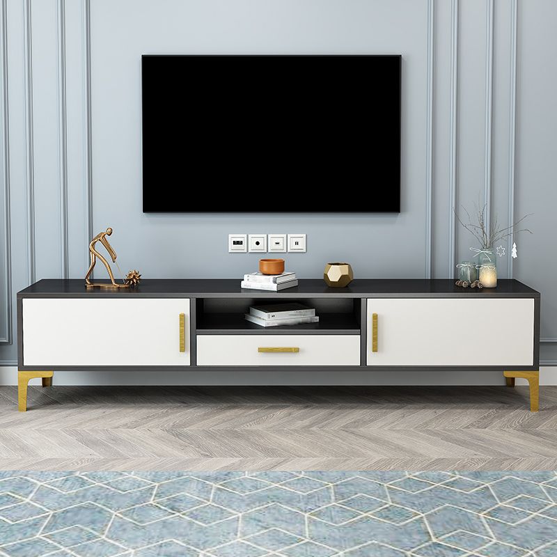 1 Drawer Contemporary TV Cabinet Faux Wood TV Stand with 2 Doors