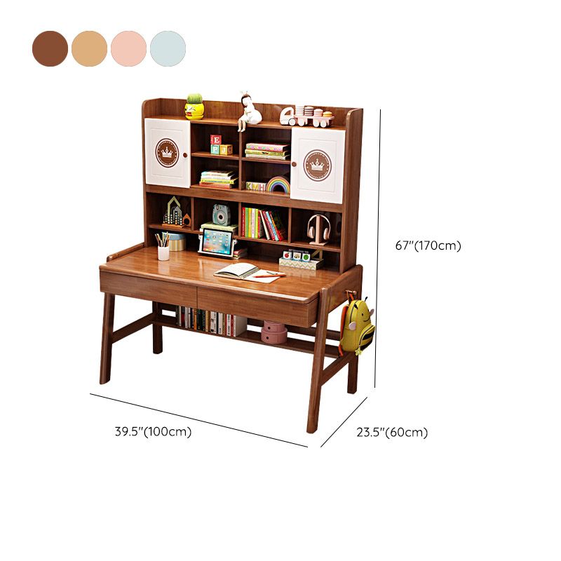 Solid Wood Children's Desk Ergonomic Home Desk with Chair with Bookshelf