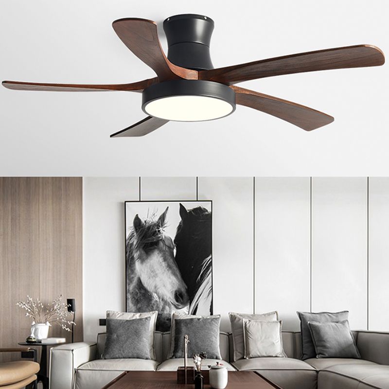 Nordic LED Ceiling Fan 5-Blade Fan Lighting with Wood for Living Room