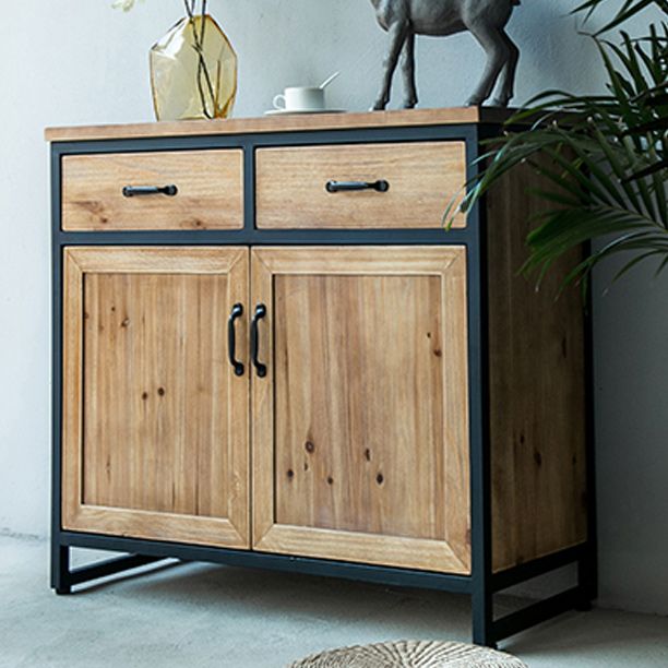 Industrial Natural Solid Wood Cabinet with Shelf and 2 Doors