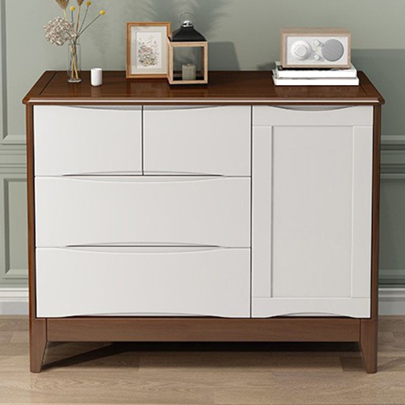 Modern 16.53" Wide Accent Chest with 1/2 Doors Rubberwood Brown Chest with 4 Drawers